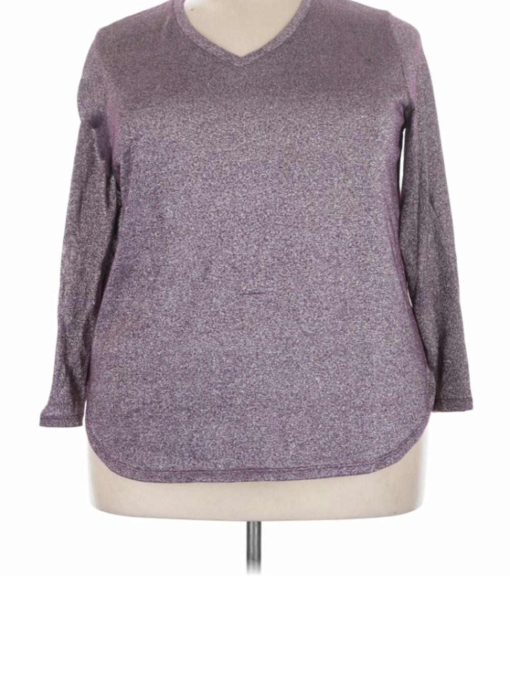 Faded Glory 3x Plus Size Metallic V-Neck Long Sleeve Lavender Purple Fair As Is